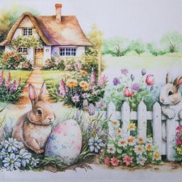 Stredový obrus s potlačou ZAJAČIKOVIA V ZÁHRADE 85 x 85 cm - galéria #2