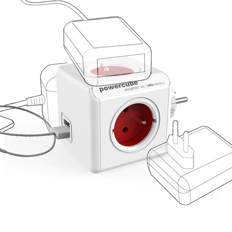 Rozbočovač PowerCube Extended USB červený - galéria #1