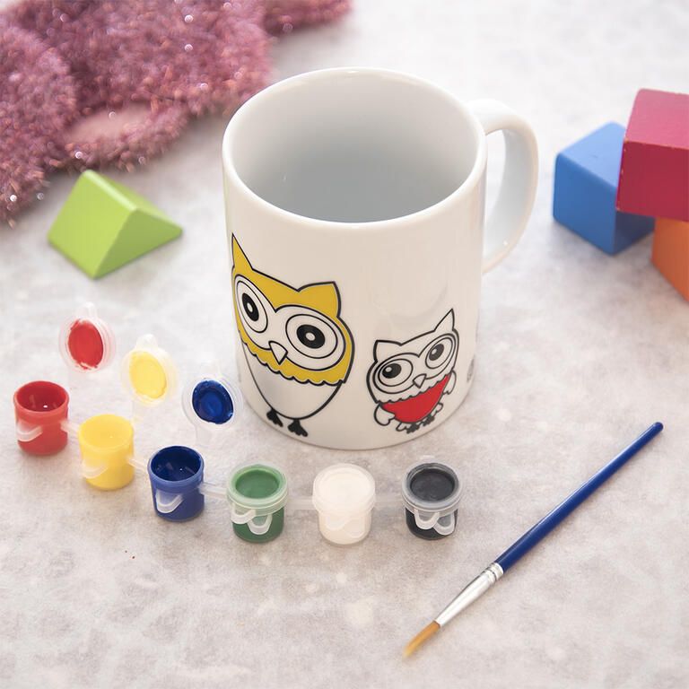 Porcelánový hrnček SOVA s farbami a štetcom, 380 ml - galéria #1