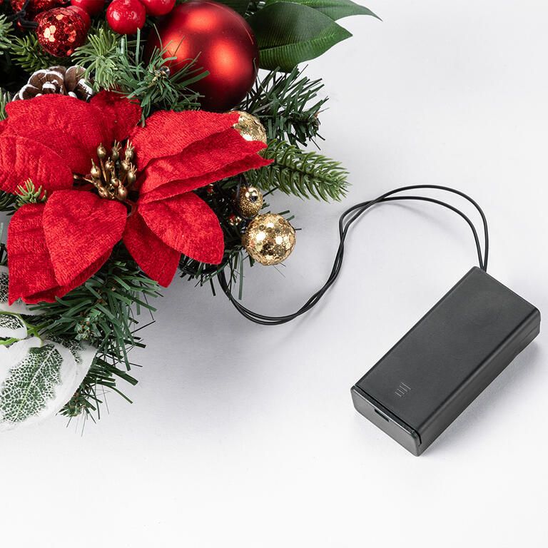 Vianočný prútený veniec POINSETTIA s LED osvetlením, 30 cm - galéria #1