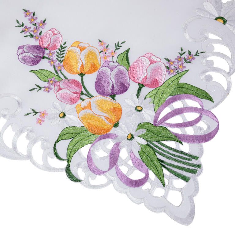 Stredový obrus s výšivkou FAREBNÉ TULIPÁNY 85 × 85 cm - galéria #2