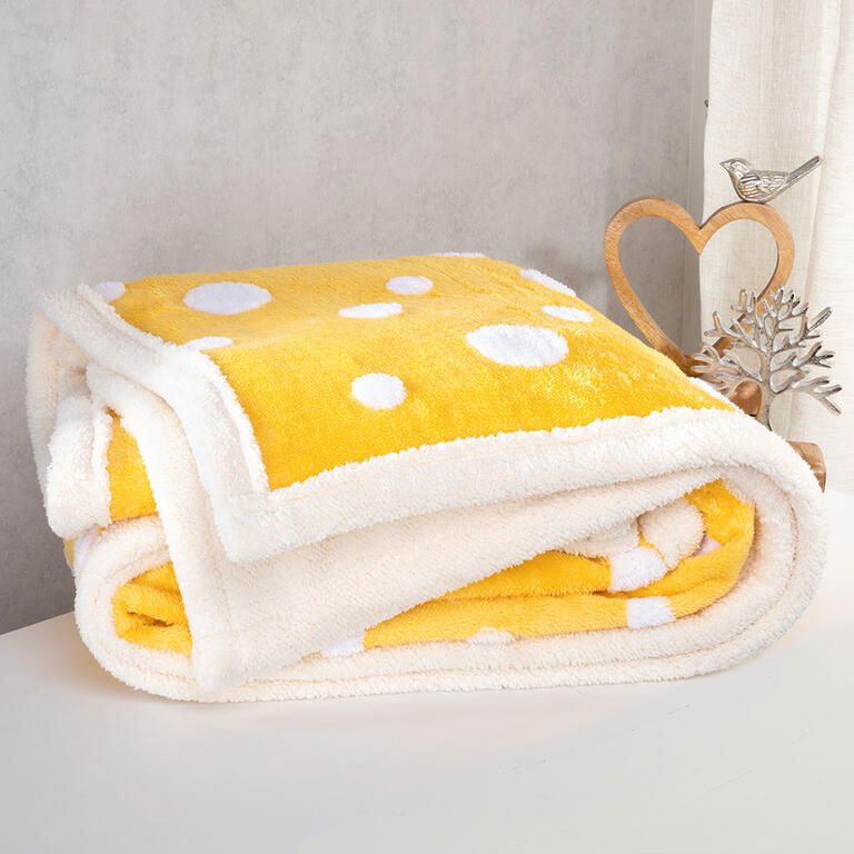 Baránková deka z mikrovlákna HAPPY DOTS MUSTARD 140 x 200 cm - galéria #1
