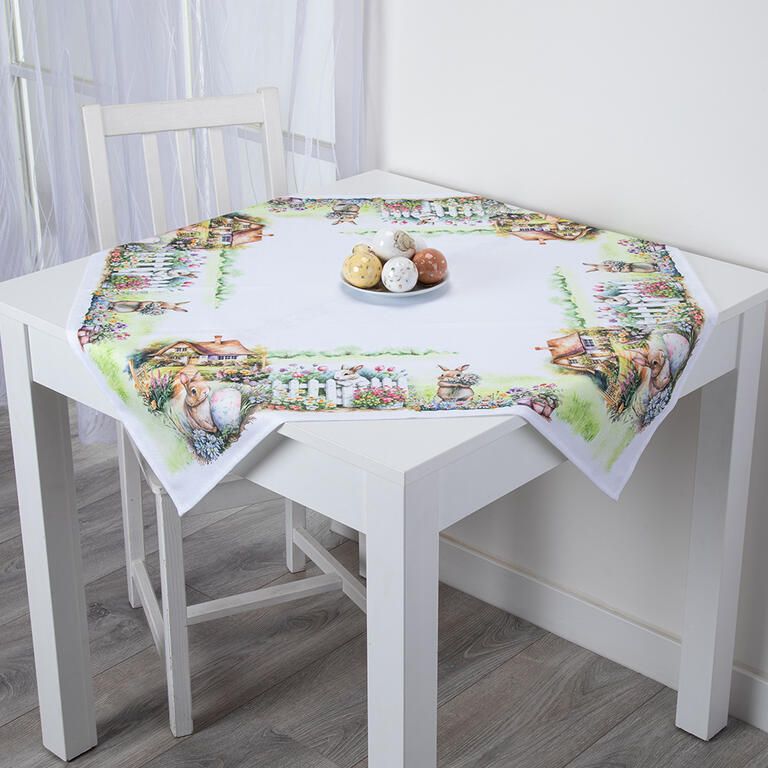Stredový obrus s potlačou ZAJAČIKOVIA V ZÁHRADE 85 x 85 cm - galéria #1