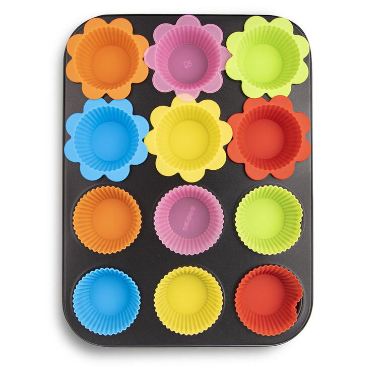 Kovová forma na muffiny so silikónovými košíčkami 12 ks