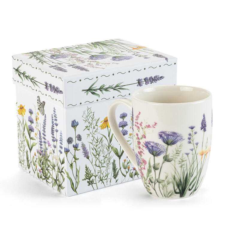 Porcelánový hrnček LEVANDUĽOVÁ ZÁHRADA v darčekovej krabičke 350 ml