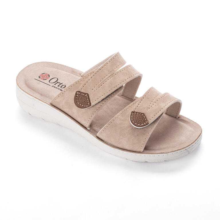 Dámske šľapky na kline na suchý zips béžové